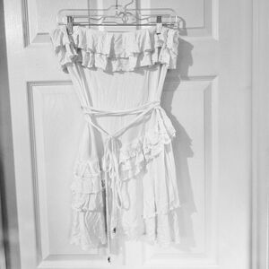 Guess White Ruffled Strapless Sundress